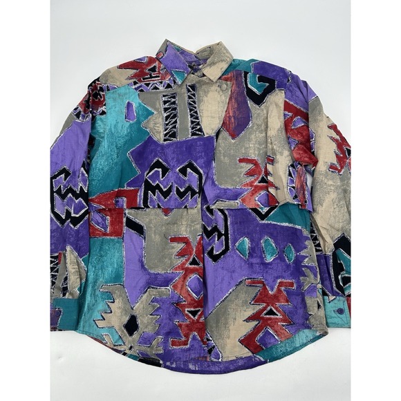 VTG 80s WRANGLER Women's L Western Shirt Aztec Abstract Southwest Print - Picture 2 of 7